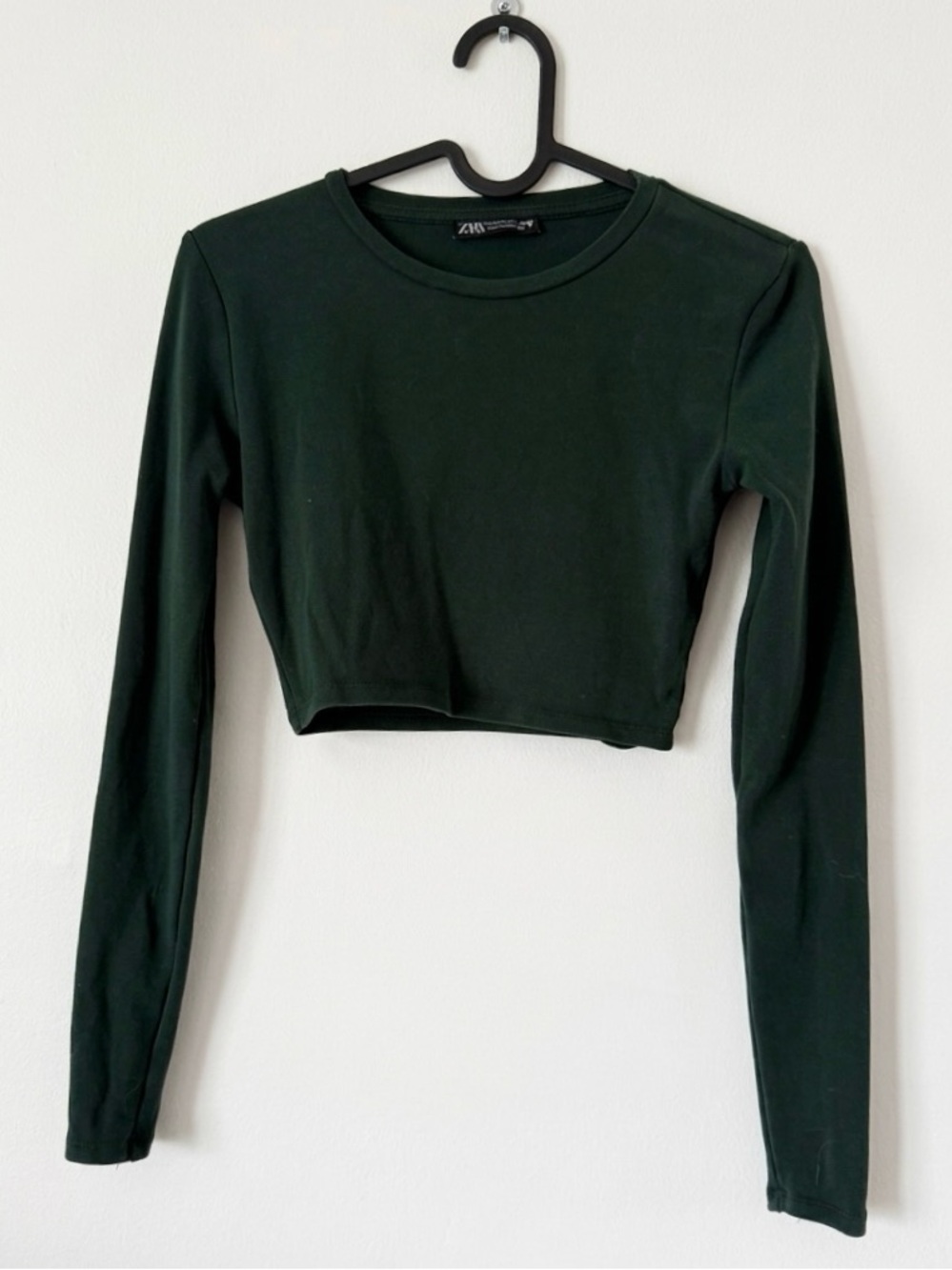 ZARA Forest Green Long Sleeve Crop Top